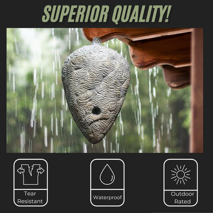 Fake hornet nest decoy used as a natural wasp repellent for outdoor areas