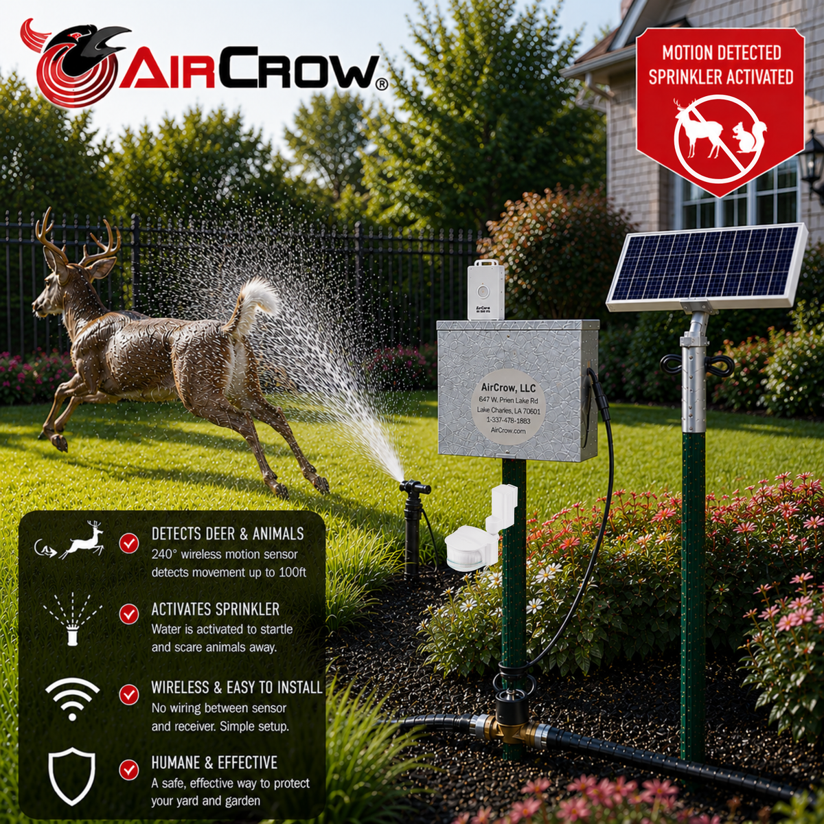 Water Crow™ Motion Activated Sprinkler – Deer & Animal Deterrent